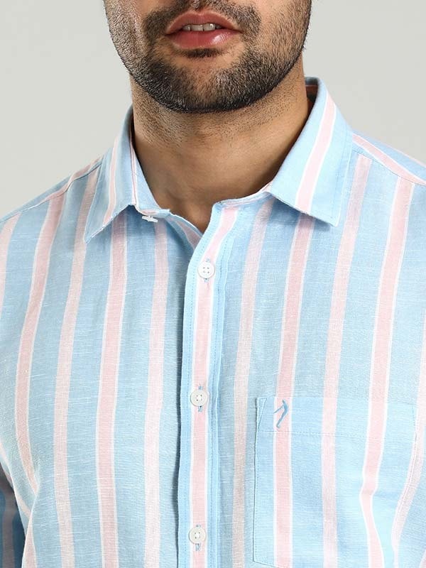 Indian Terrain Men's Regular Fit Full Sleeve Striped Blue Shirt